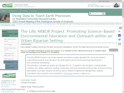 Thumbnail for The Lilly ARBOR Project: Promoting Science-Based Environmental Education and Outreach within an Urban Riparian Setting resource