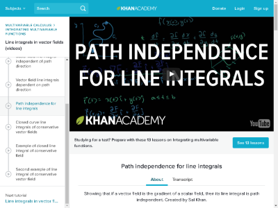 Thumbnail for Path Independence For Line Integrals resource