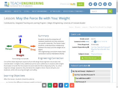 Thumbnail for Teach Engineering: May the Force Be With You: Weight resource