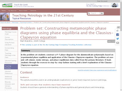 Thumbnail for Problem set: Constructing metamorphic phase diagrams using phase equilibria and the Clausius-Clapeyron equation resource