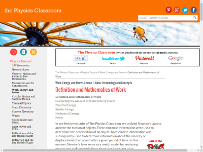 Thumbnail for The Physics Classroom: Definition and Mathematics of Work resource