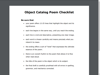 Thumbnail for Object Catalog Poem Checklist resource