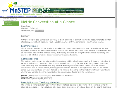 Thumbnail for Metric Converstion at a Glance resource