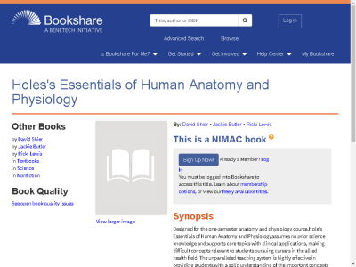 Thumbnail for Holes's Essentials of Human Anatomy and Physiology resource