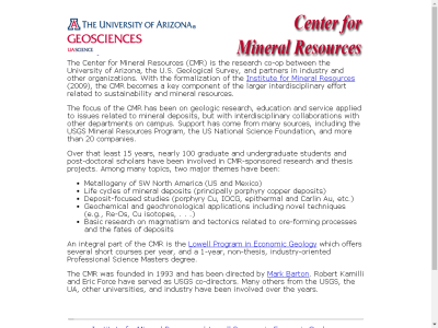 Thumbnail for University of Arizona: Center for Mineral Resources resource