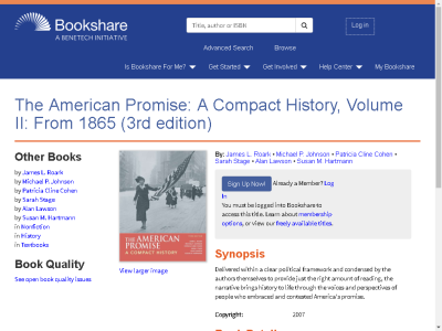 Thumbnail for The American Promise: A Compact History, Volume II: From 1865 (3rd edition) resource