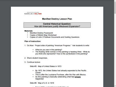 SS.5.A.6.7 Manifest Destiny 5th Grade Florida Social Studies Reading  Activity