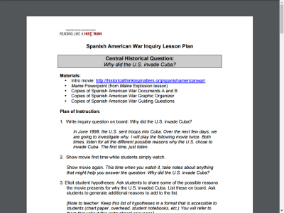 Thumbnail for Reading Like a Historian: Spanish American War resource