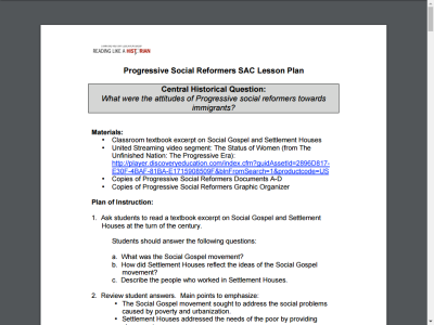 Thumbnail for Reading Like a Historian: Progressive Social Reformers SAC resource