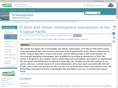 Thumbnail for El NiÃo and Ocean-Atmosphere Interactions in the Tropical Pacific resource
