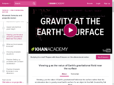 Thumbnail for Viewing g as the value of Earth's gravitational field near the surface resource