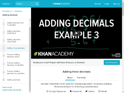 Thumbnail for Example 3: Adding decimals (with the standard algorithm) resource