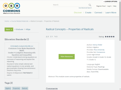 Thumbnail for Radical Concepts -- Properties of Radicals resource