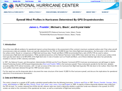 Thumbnail for Eyewall Wind Profiles in Hurricanes Determined by GPS Dropwindsondes resource