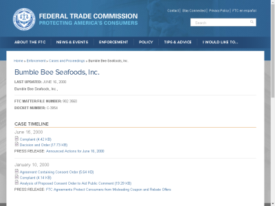 Thumbnail for FTC vs. Bumble Bee Seafoods, 2000 resource