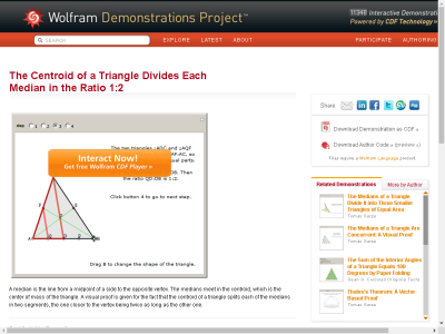Thumbnail for The Centroid of a Triangle Divides Each Median in the Ratio 1:2 resource