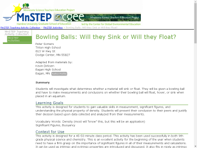 Thumbnail for Bowling Balls: Will they Sink or Will they Float? resource