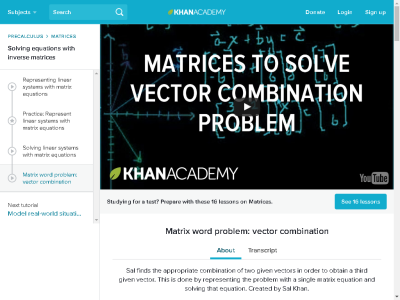 Thumbnail for Matrices To Solve A Vector Combination Problem resource