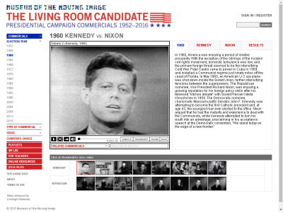 Thumbnail for The Living Room Candidate: Presidential Campaign Commercials 1960 - Kennedy vs Nixon resource