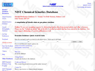 Thumbnail for NISt Chemical Kinetics Database resource