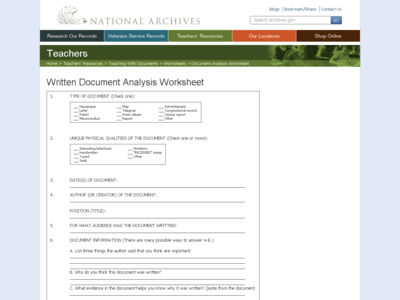 Thumbnail for Written Document Analysis Worksheet resource