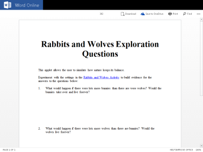 Thumbnail for Rabbits and Wolves Exploration Questions (doc) resource