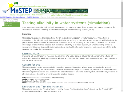 Thumbnail for Testing alkalinity in water systems (simulation) resource