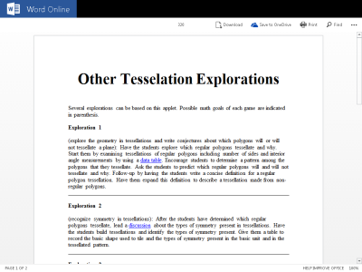 Thumbnail for Other Tesselations Explorations (doc) resource