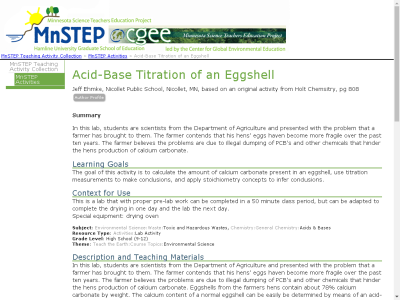 Thumbnail for Acid-Base Titration of an Eggshell resource