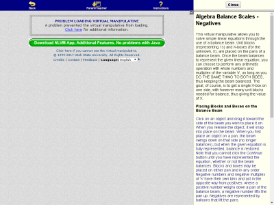 Thumbnail for Algebra Balance Scales - Negatives - NLVM resource