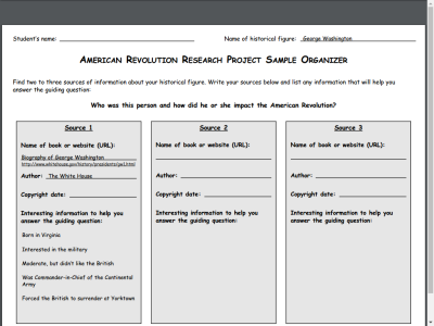 Thumbnail for American Revolution Research Project Sample Organizer resource