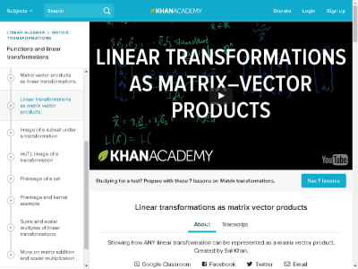 Thumbnail for Linear Transformations As Matrix Vector Products resource