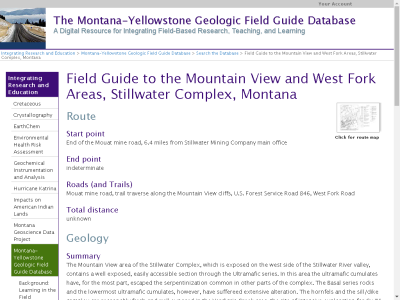 Thumbnail for Field Guide to the Mountain View and West Fork Areas, Stillwater Complex, Montana resource