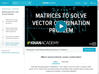 Thumbnail for Matrices to solve a vector combination problem resource
