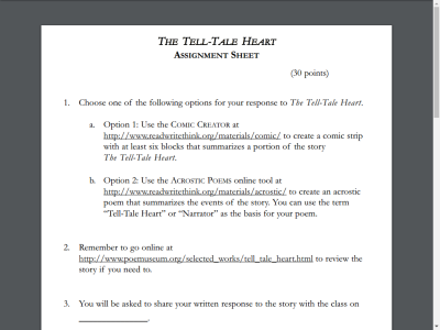 Thumbnail for "The Tell-Tale Heart" Assignment Sheet resource