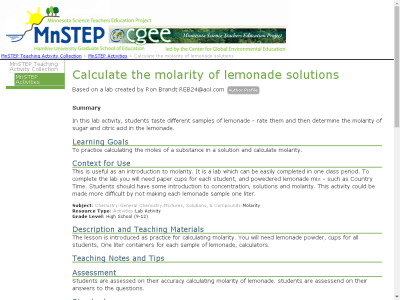 Thumbnail for Calculate the molarity of lemonade solutions resource