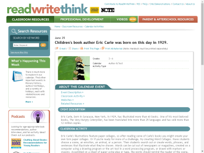 Thumbnail for Children's book author Eric Carle was born on this day in 1929. resource