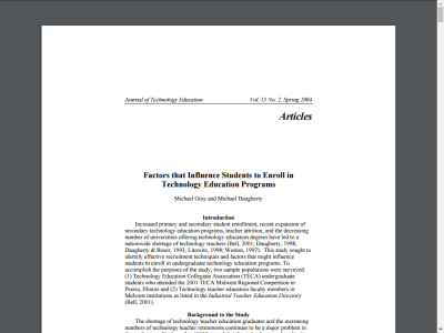 Thumbnail for Factors that Influence Students to Enroll in Technology Education Program resource