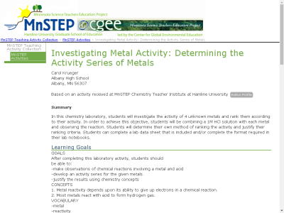 Thumbnail for Investigating Metal Activity: Determining the Activity Series of Metals resource