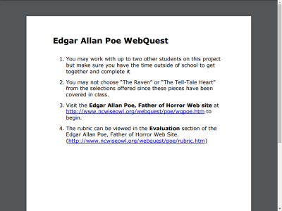 Thumbnail for Edgar Allan Poe WebQuest resource