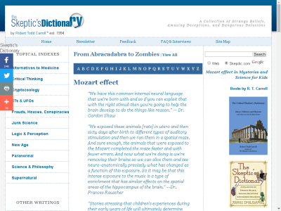 Thumbnail for The Skeptic's Dictionary: The Mozart Effect resource