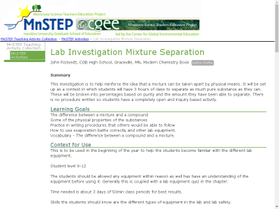 Thumbnail for Lab Investigation Mixture Separation resource