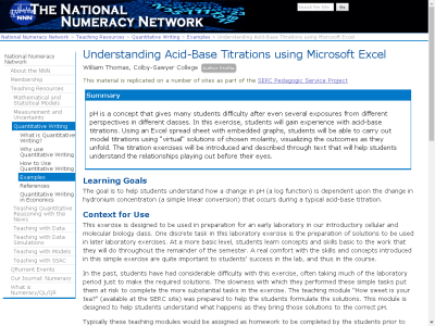 Thumbnail for Understanding Acid-Base Titrations using Microsoft Excel resource
