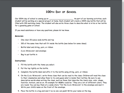 Thumbnail for 100th Day of School resource
