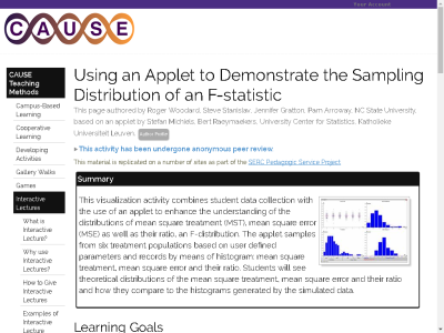 Thumbnail for Using an Applet to Demonstrate the Sampling Distribution of an F-statistic resource