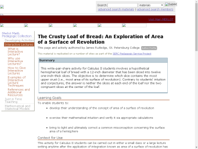 Thumbnail for The Crusty Loaf of Bread: An Exploration of Area of a Surface of Revolution resource