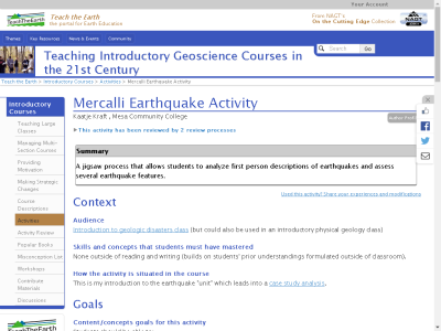 Thumbnail for Mercalli Earthquake Activity resource