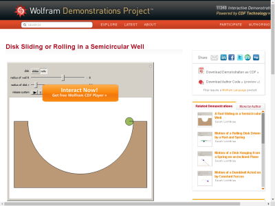 Thumbnail for Disk Sliding or Rolling in a Semicircular Well resource
