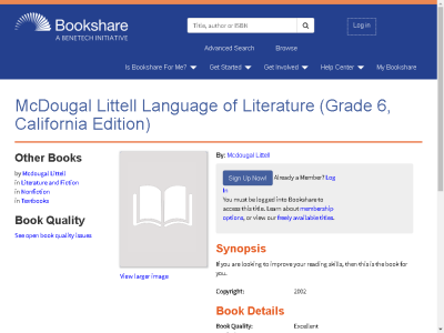 Thumbnail for McDougal Littell Language of Literature (Grade 6, California Edition) resource