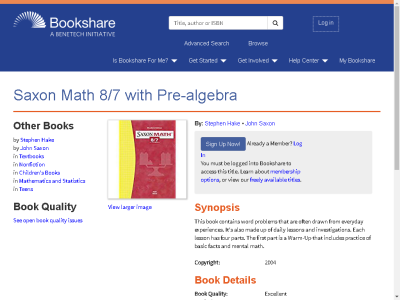 Thumbnail for Saxon Math 8/7 with Pre-algebra resource
